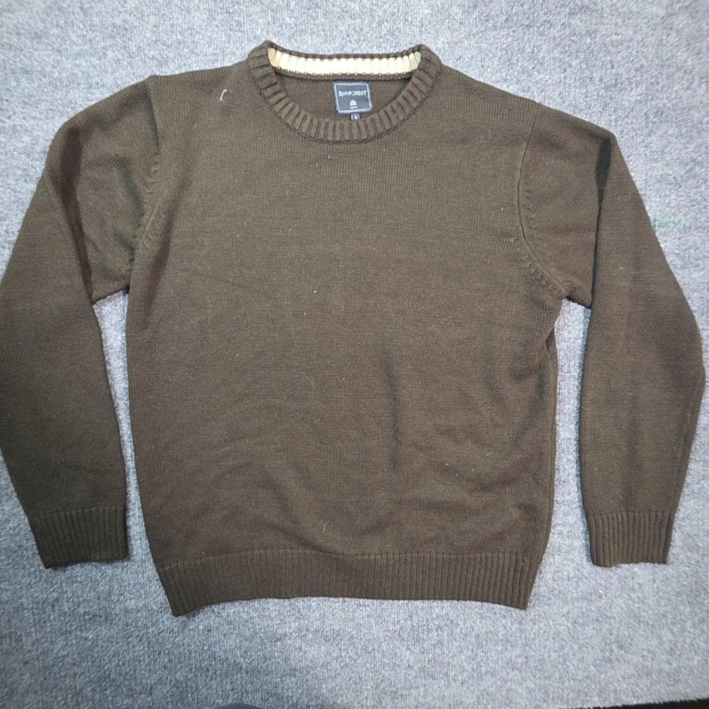 Rainforest Mens Brown Knit Crewneck Pullover Sweater Long Sleeve Regular Fit L